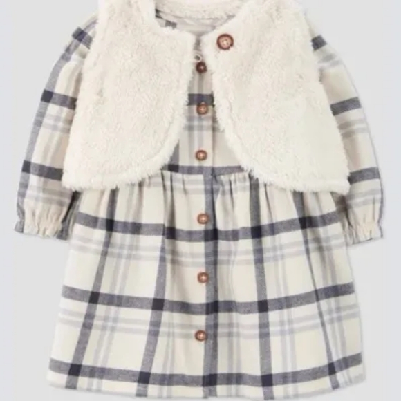 Carter's Other - (SOLD)🐆Carters Plaid Dress with Faux Fur Vest🤎nwt